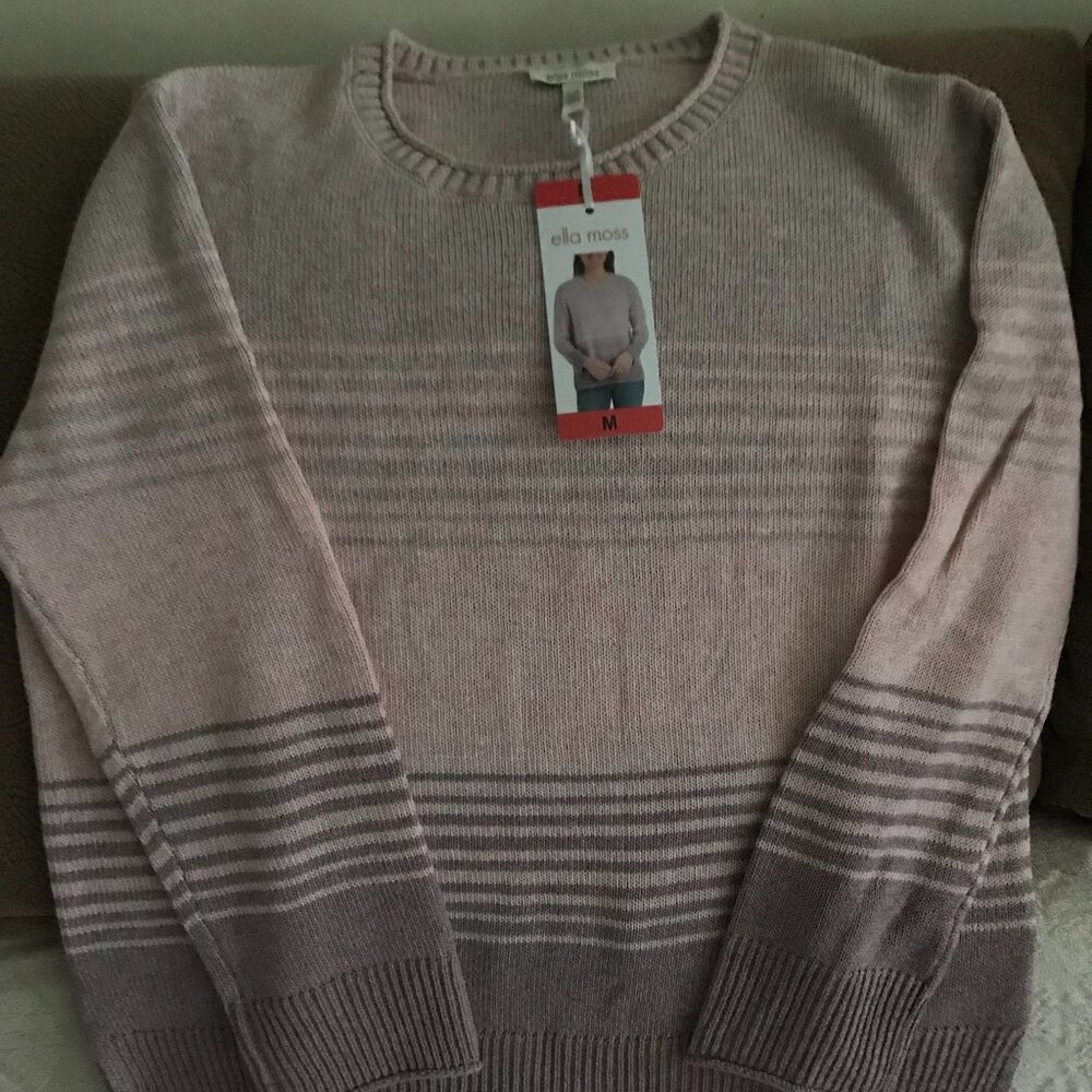 Ella Moss pink striped Crewneck sweater new